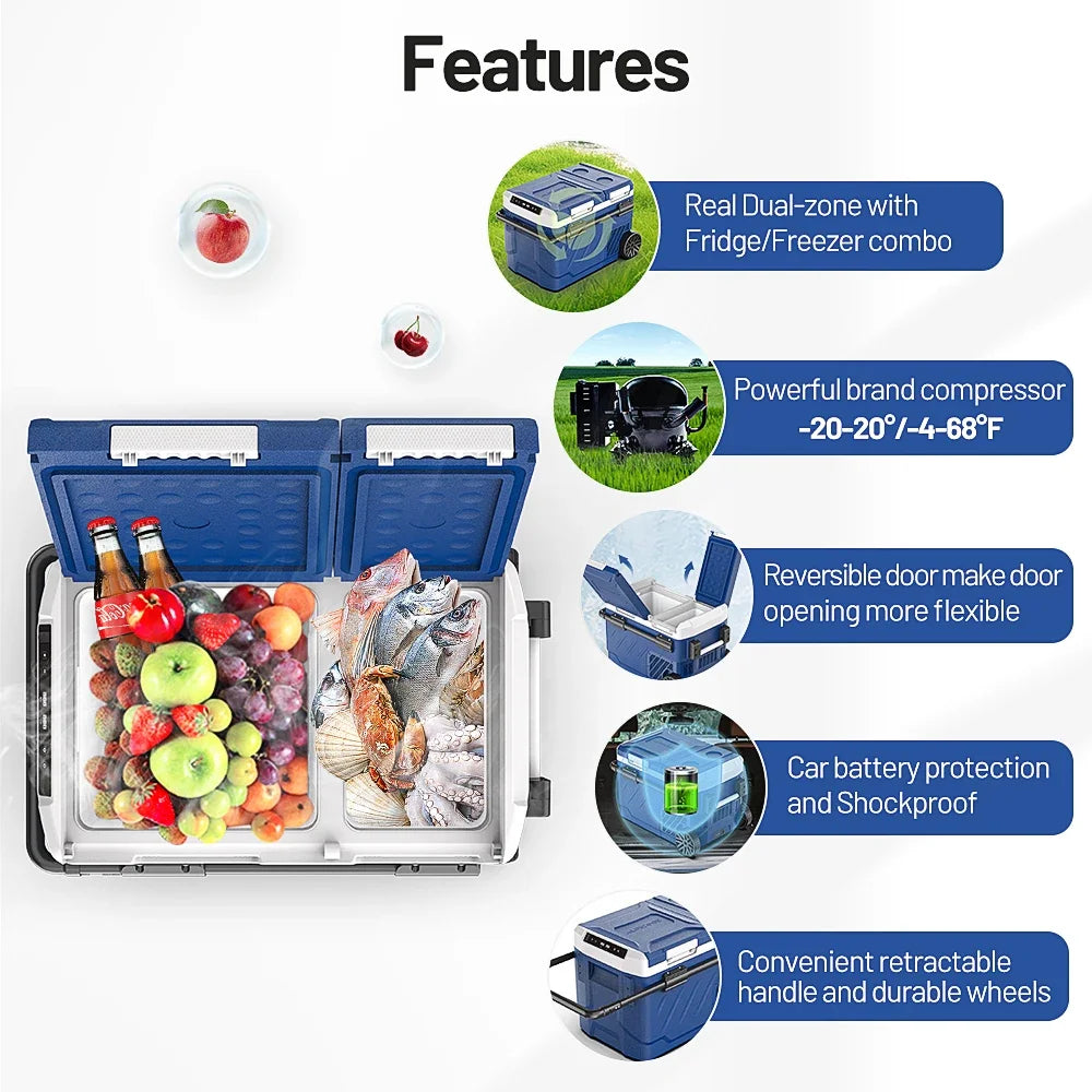 Alpicool ZAW40 Portable Camping Dual Zone Freezer 12V 24V Compressor Refrigerator with Handle and Wheels for Home Car Trip