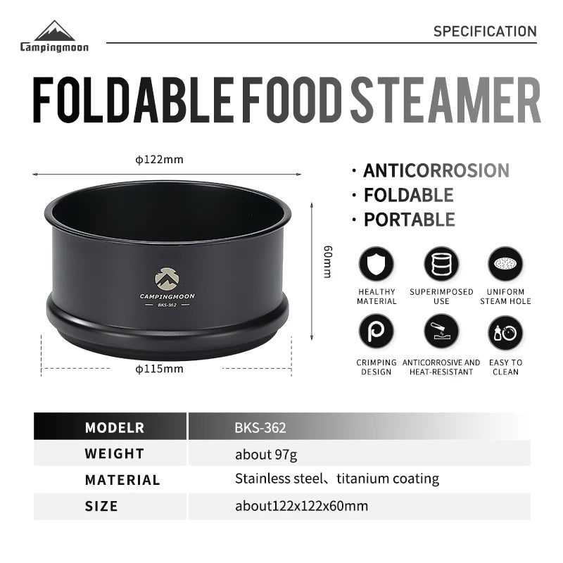 CAMPINGMOON BKS362 Multi-Purpose Cookware Steamer Outdoor Camping Cookware Stainless Steel Pot Food Steamer