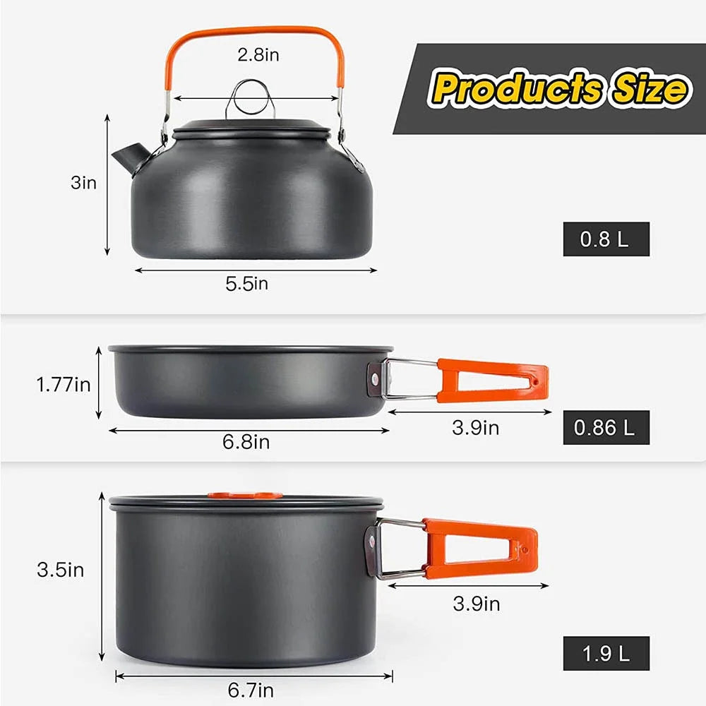 Outdoor camping cooker portable camping equipment aluminum products outdoor tableware kettle cooker set picnic combination set