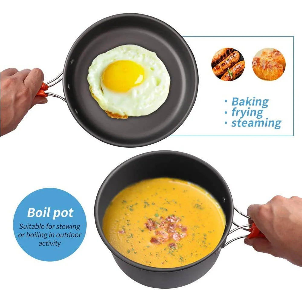 Outdoor camping cooker portable camping equipment aluminum products outdoor tableware kettle cooker set picnic combination set