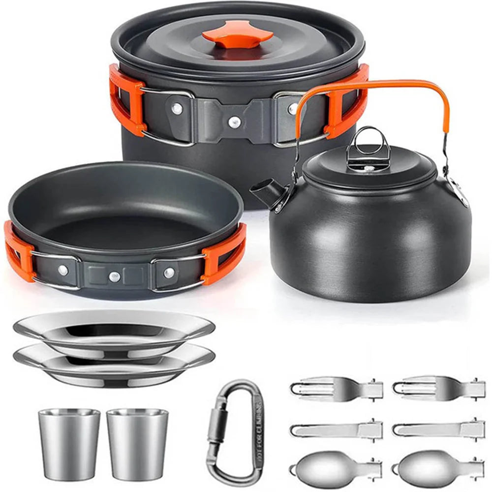 Outdoor camping cooker portable camping equipment aluminum products outdoor tableware kettle cooker set picnic combination set