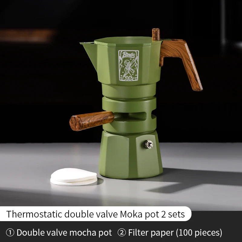 Bincoo Double Valve Moka Pot Espresso Machine Extraction Thermostatic Coffee Mocha Pot Set Outdoor Italian Home Barista Utensils
