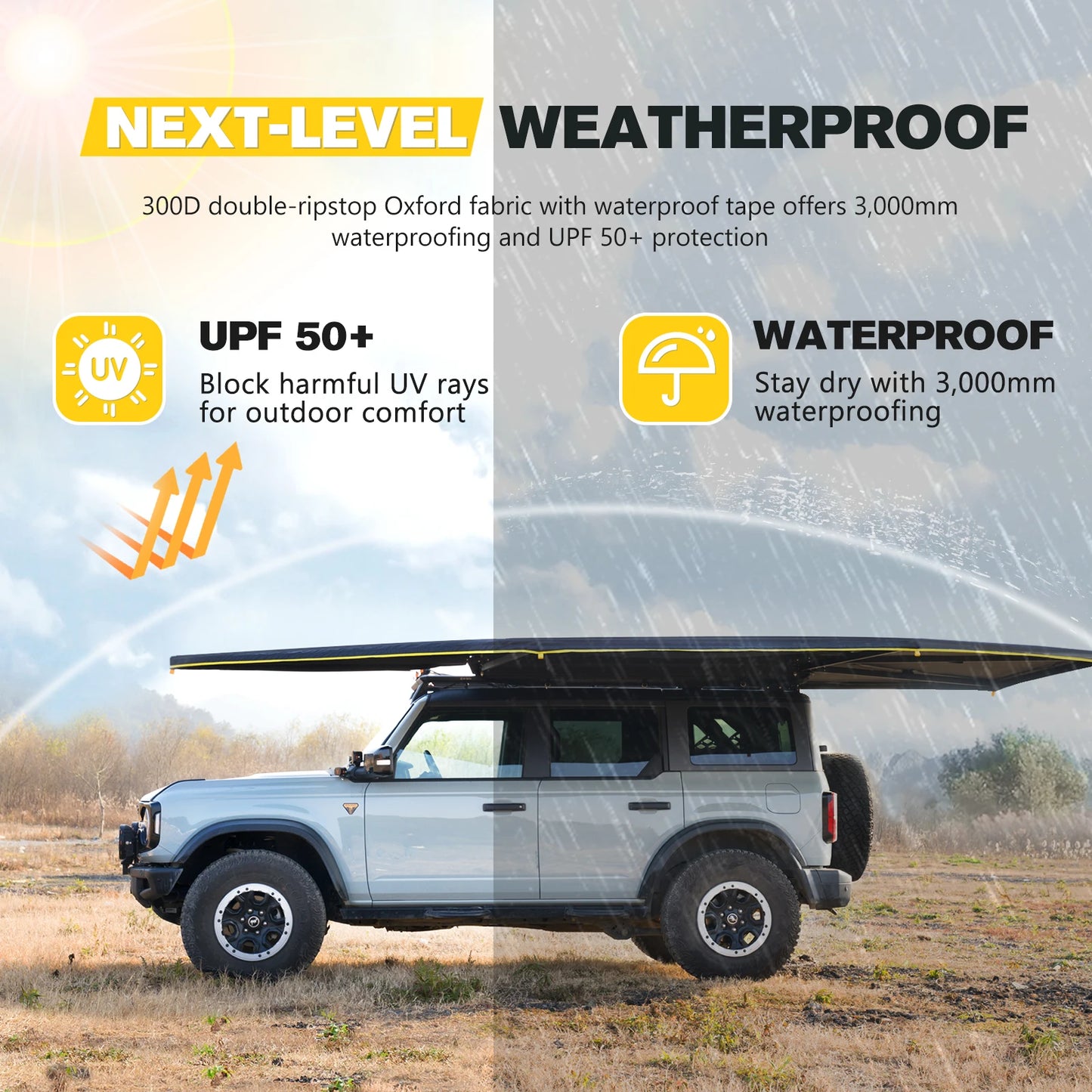 unique BUNKER INDUST Universal Extended 270 Degrees Car Side Awning Waterproof Free Standing Legless 4x4 Camping Vehicle Awning
