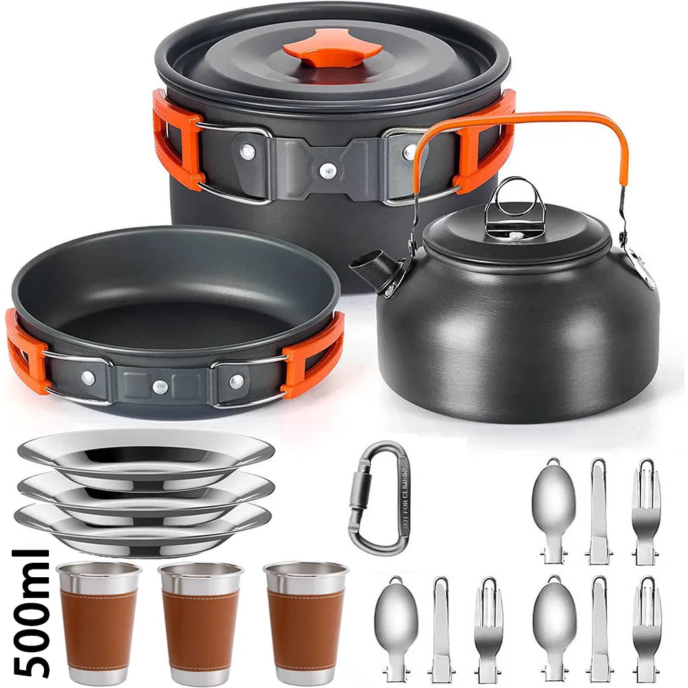 Outdoor camping cooker portable camping equipment aluminum products outdoor tableware kettle cooker set picnic combination set