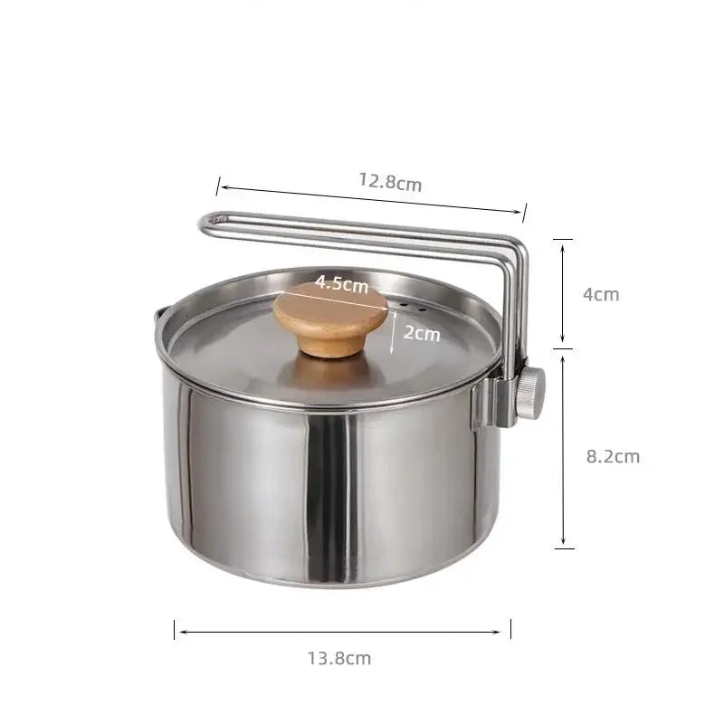1L Camping Kettle Outdoor Multifunctional 304 Stainless Steel Kettle Mountaineering Portable Coffee Pot Foldable Camping Tea Pot