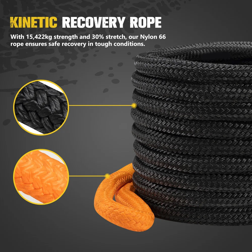 BUNKER INDUST 8PCS Recovery Kits 4x4 Offroad Tow Strap Traction Rope Synthetic Kinetic Off-road Soft Shackle Hitch Receiver