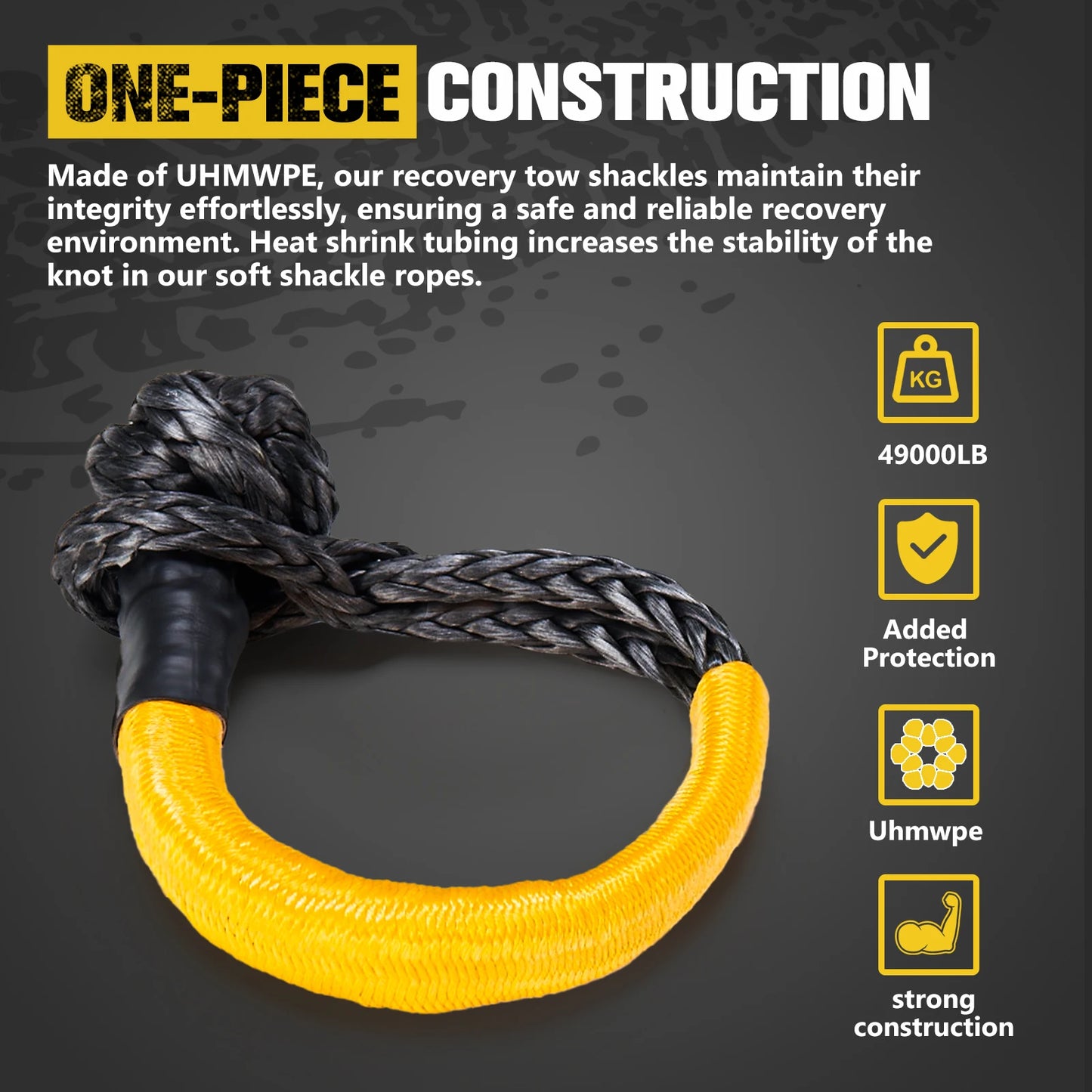 BUNKER INDUST Off-Road 4x4 Recovery Soft Shackle 49000 LBS Black Synthetic Soft Shackle
