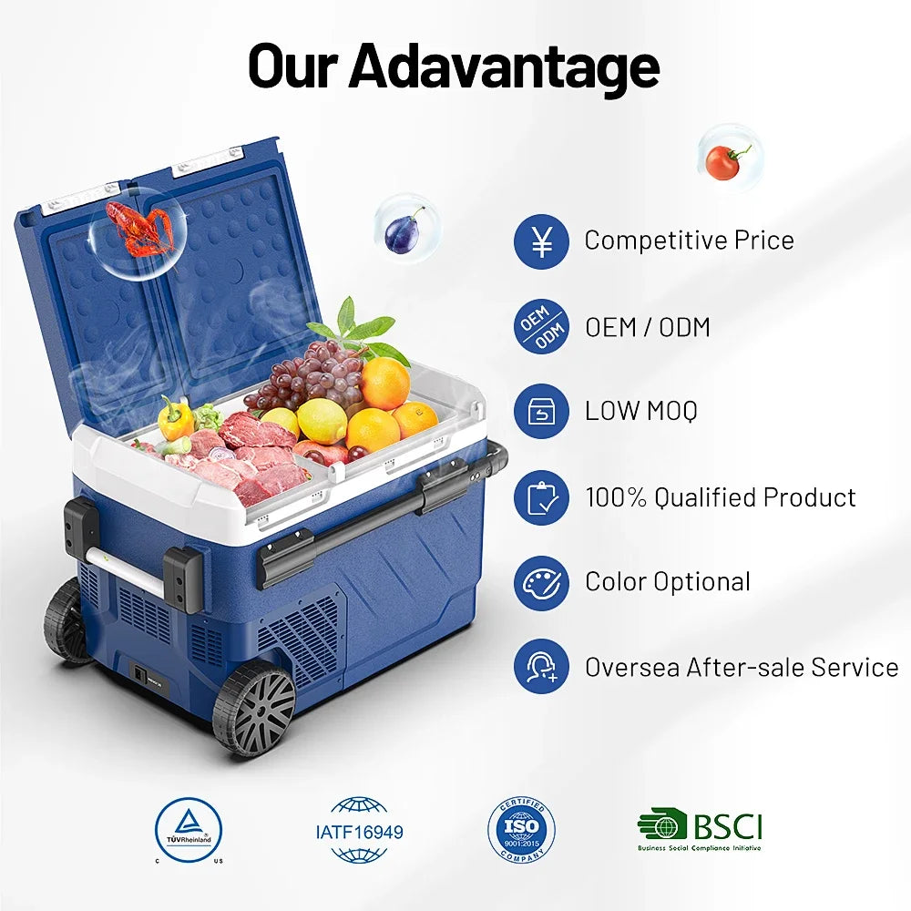 Alpicool ZAW40 Portable Camping Dual Zone Freezer 12V 24V Compressor Refrigerator with Handle and Wheels for Home Car Trip