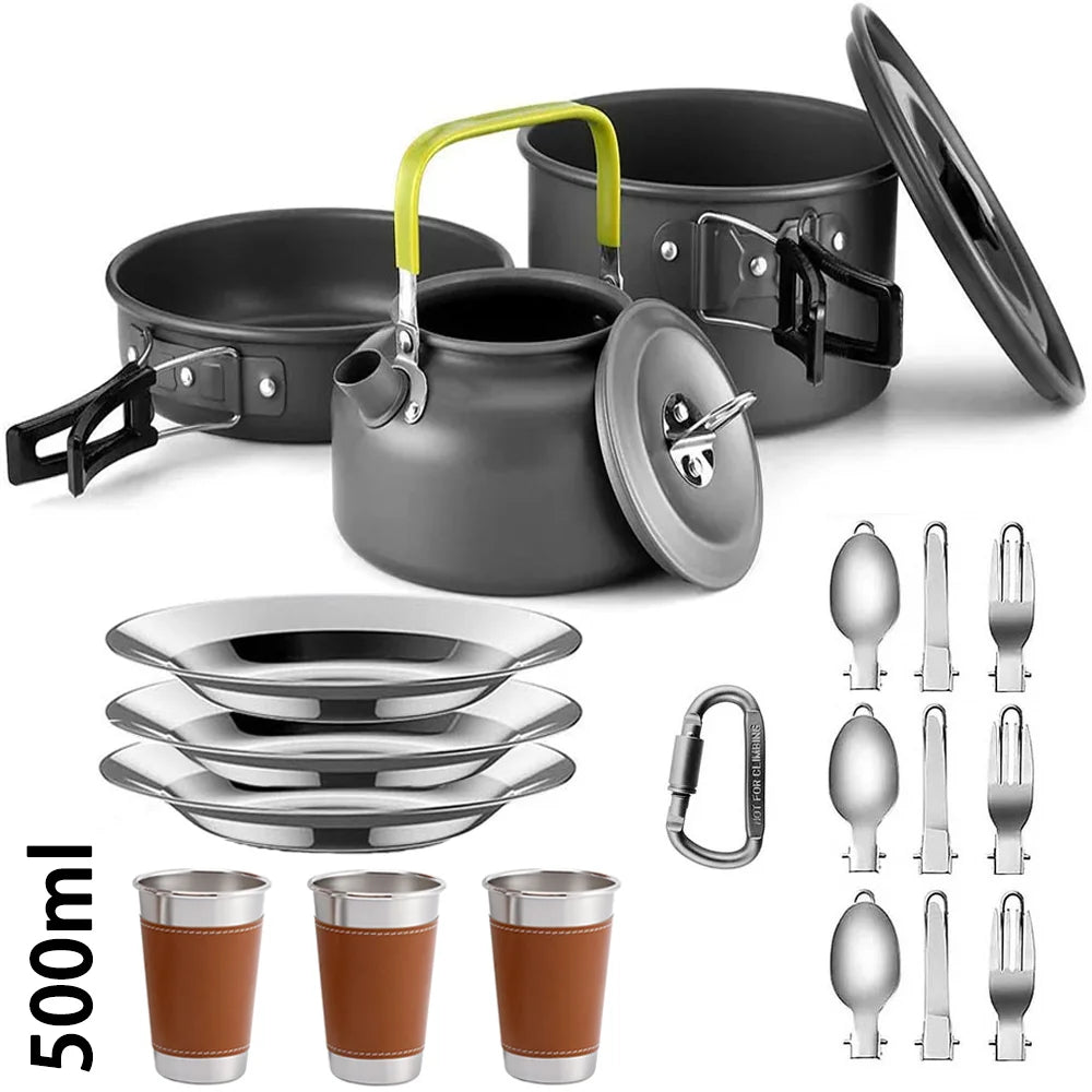 Outdoor camping cooker portable camping equipment aluminum products outdoor tableware kettle cooker set picnic combination set