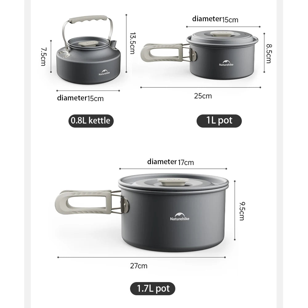 Naturehike Outdoor Pot Set,Camping Cooking Equipment,Portable Stainless Steel Frying Pan Hanging Pot,Hiking Picnic Tableware