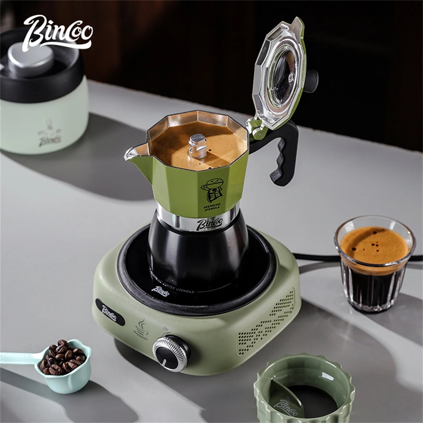 Bincoo Double Valve Moka Pot Espresso Machine Extraction Thermostatic Coffee Mocha Pot Set Outdoor Italian Home Barista Utensils