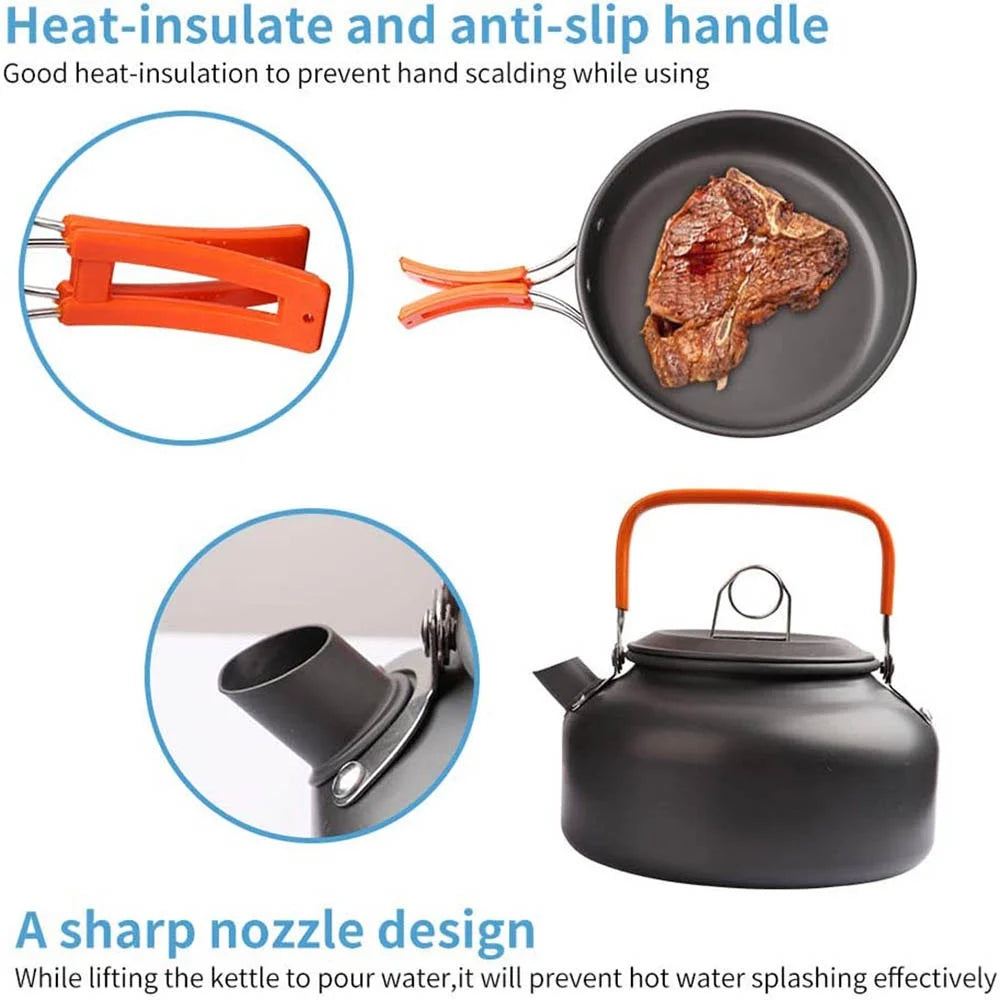 Outdoor camping cooker portable camping equipment aluminum products outdoor tableware kettle cooker set picnic combination set