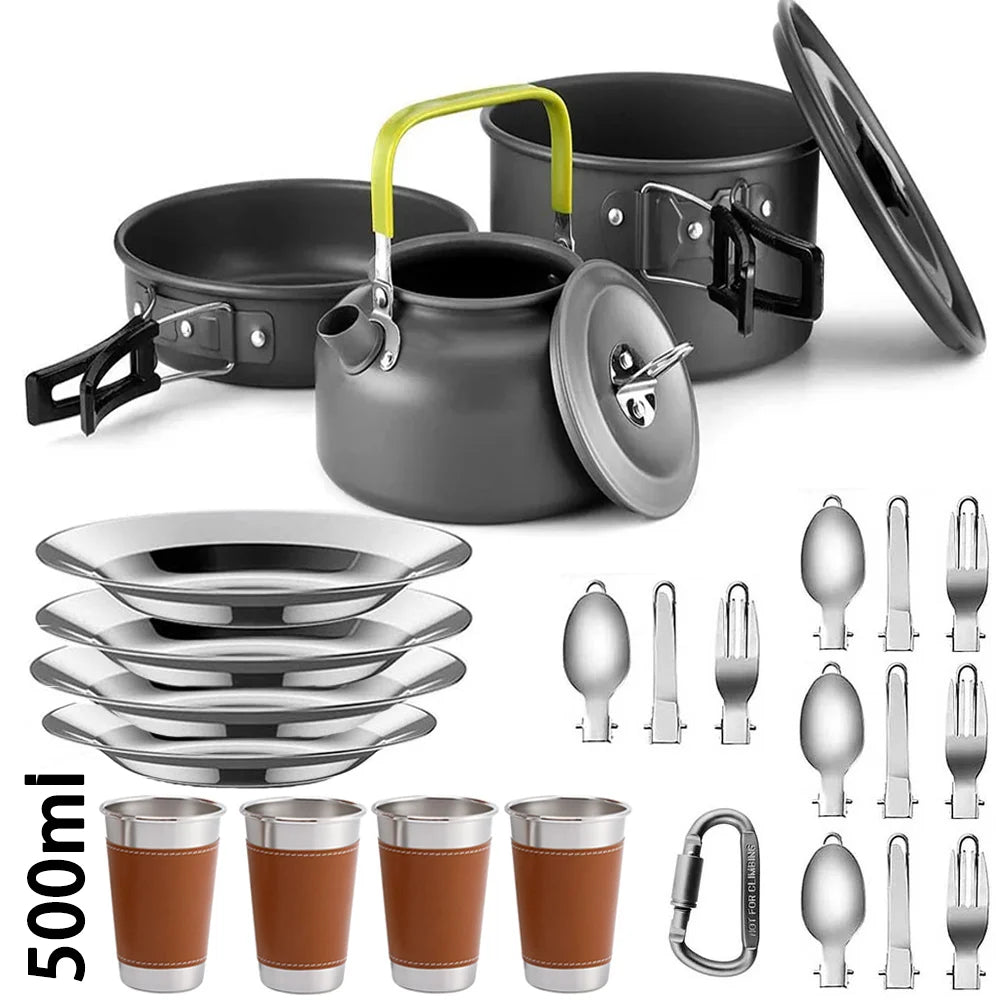Outdoor camping cooker portable camping equipment aluminum products outdoor tableware kettle cooker set picnic combination set