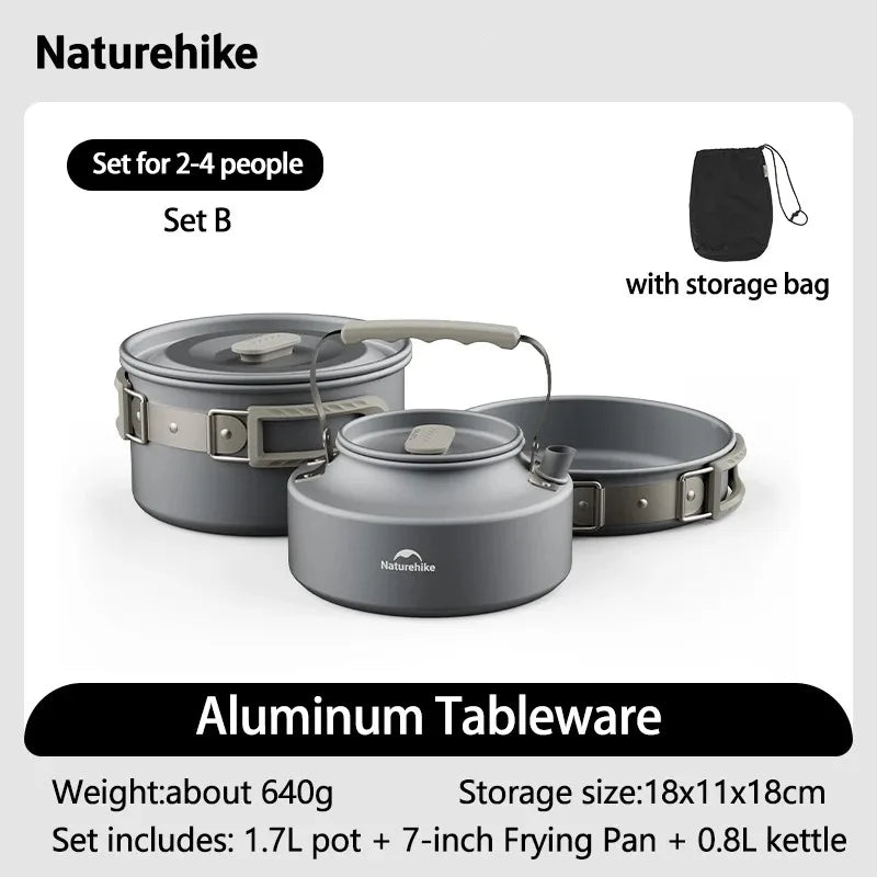 Naturehike Outdoor Pot Set,Camping Cooking Equipment,Portable Stainless Steel Frying Pan Hanging Pot,Hiking Picnic Tableware