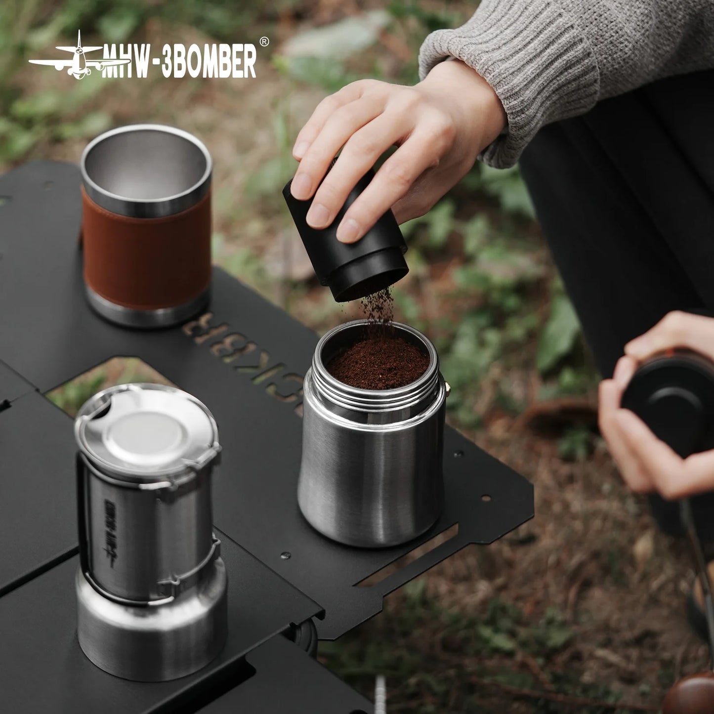 MHW-3BOMEBR Outdoors Moka Stovetop 350ML Espresso Coffee Pot Stainless Steel Portable Coffee Maker for Camping/Travel