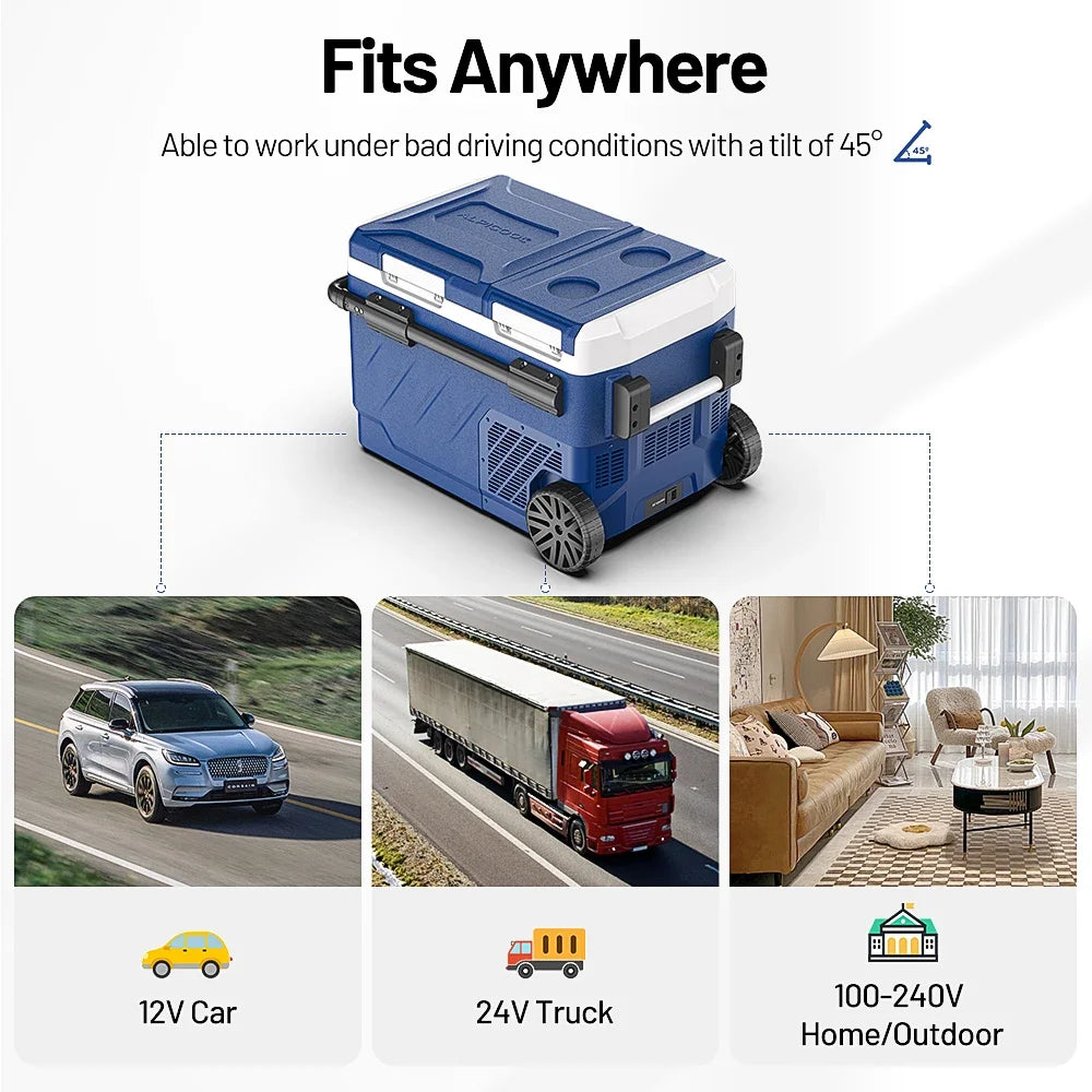 Alpicool ZAW40 Portable Camping Dual Zone Freezer 12V 24V Compressor Refrigerator with Handle and Wheels for Home Car Trip