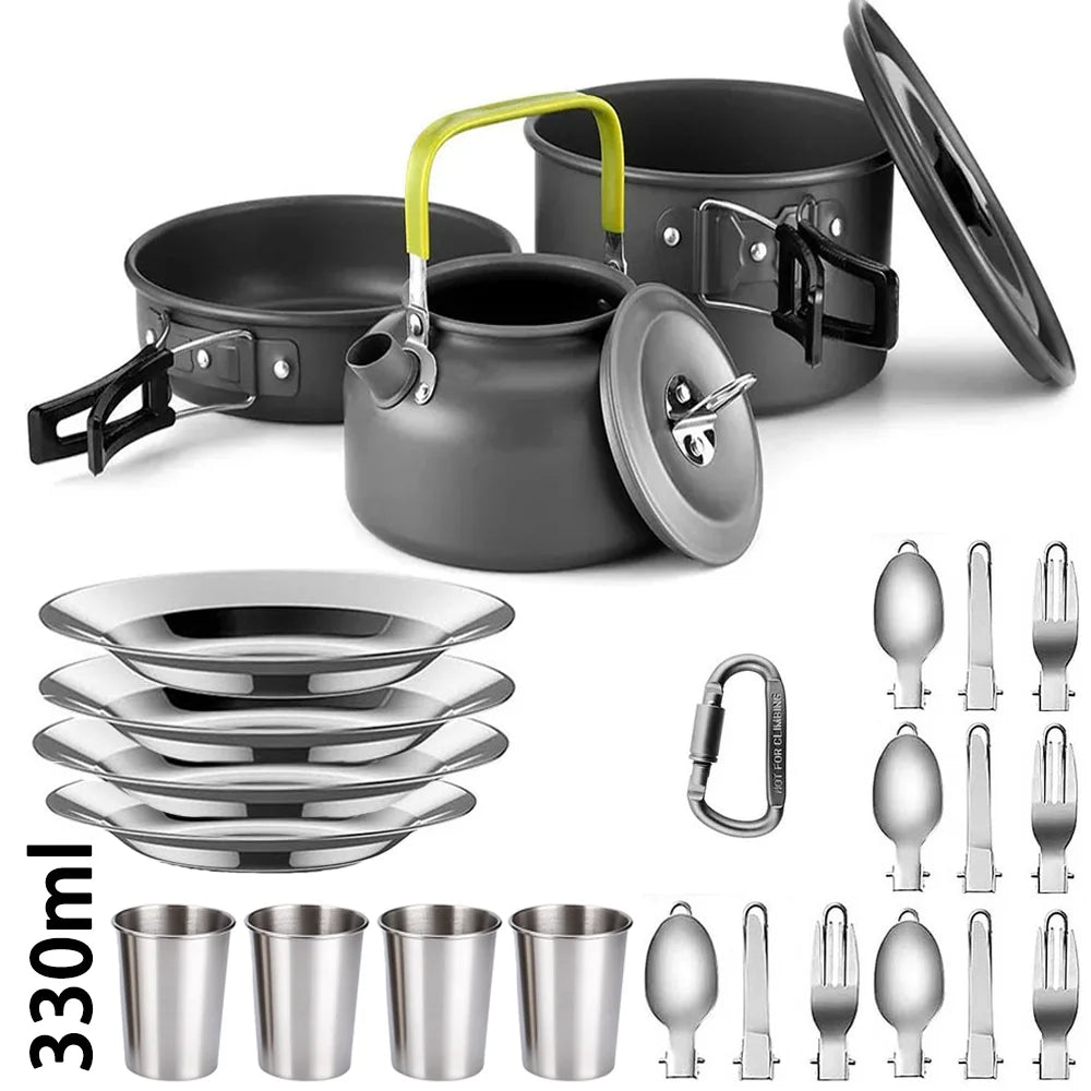 Outdoor camping cooker portable camping equipment aluminum products outdoor tableware kettle cooker set picnic combination set