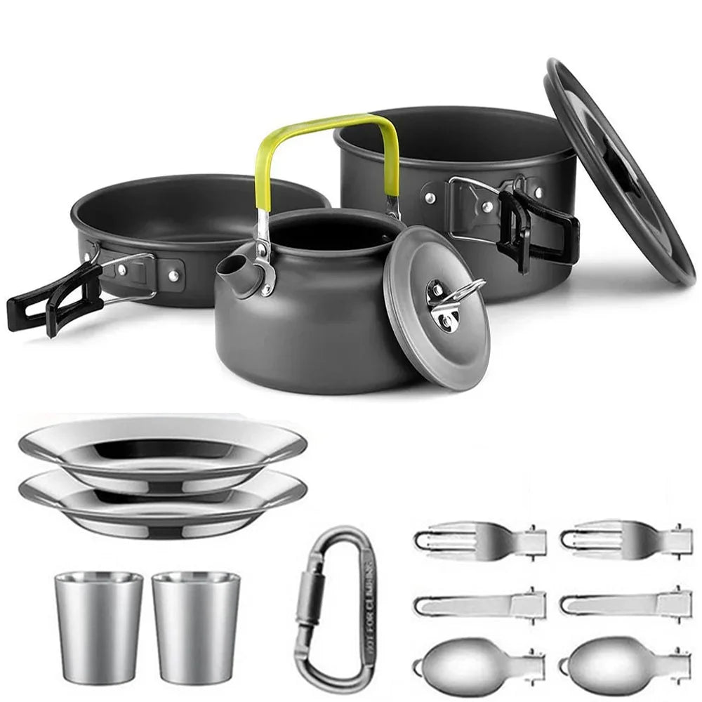 Outdoor camping cooker portable camping equipment aluminum products outdoor tableware kettle cooker set picnic combination set