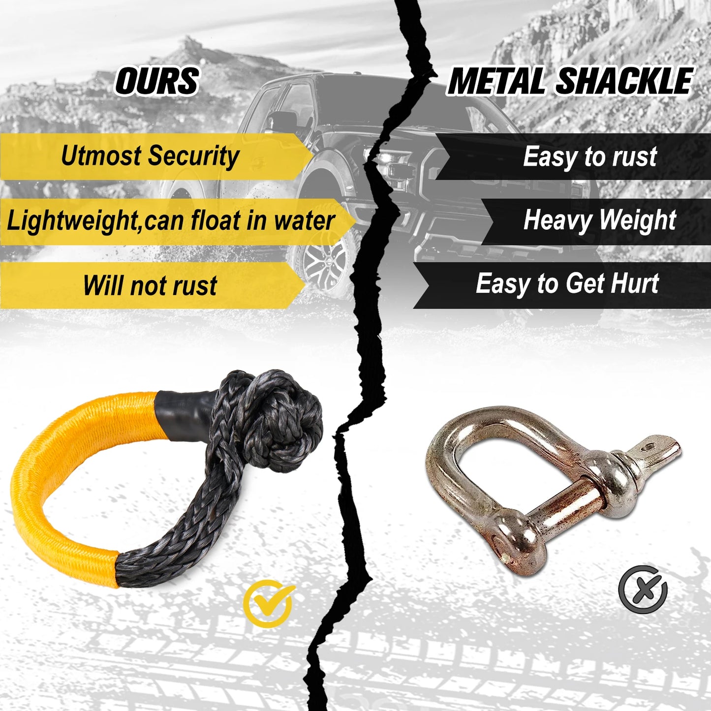 BUNKER INDUST Off-Road 4x4 Recovery Soft Shackle 49000 LBS Black Synthetic Soft Shackle
