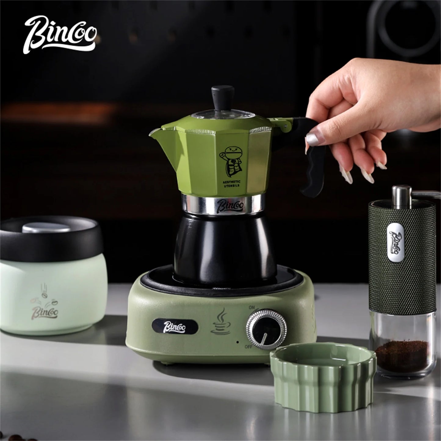 Bincoo Double Valve Moka Pot Espresso Machine Extraction Thermostatic Coffee Mocha Pot Set Outdoor Italian Home Barista Utensils