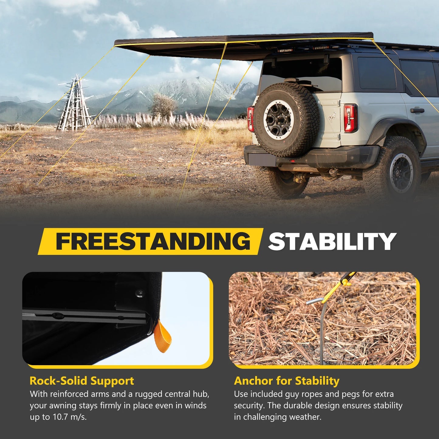 unique BUNKER INDUST Universal Extended 270 Degrees Car Side Awning Waterproof Free Standing Legless 4x4 Camping Vehicle Awning