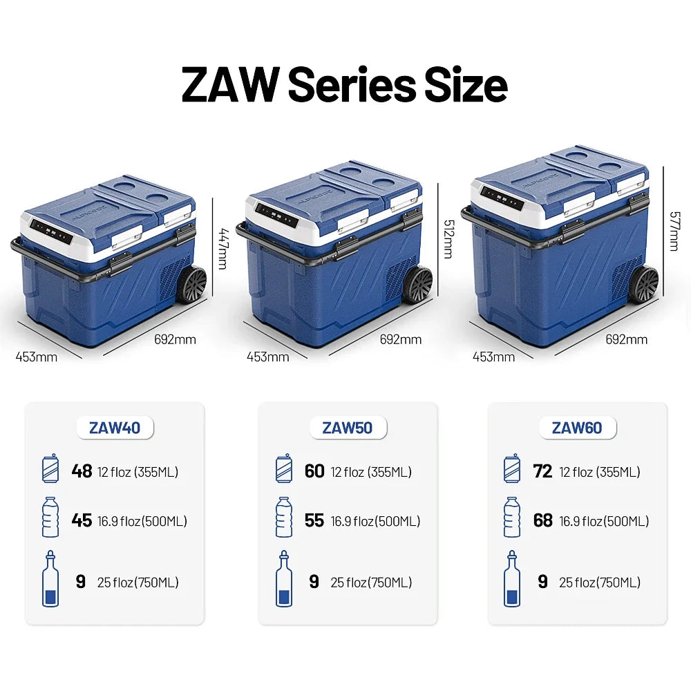 Alpicool ZAW40 Portable Camping Dual Zone Freezer 12V 24V Compressor Refrigerator with Handle and Wheels for Home Car Trip