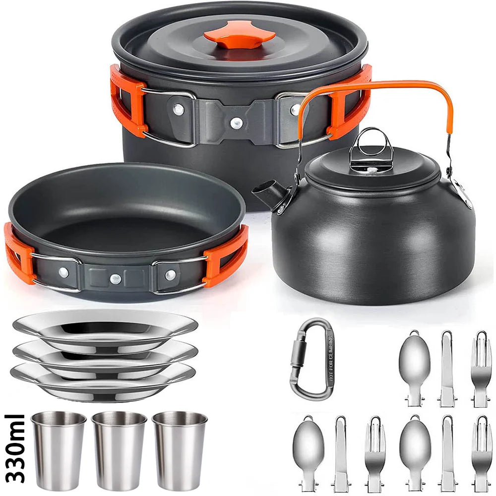 Outdoor camping cooker portable camping equipment aluminum products outdoor tableware kettle cooker set picnic combination set