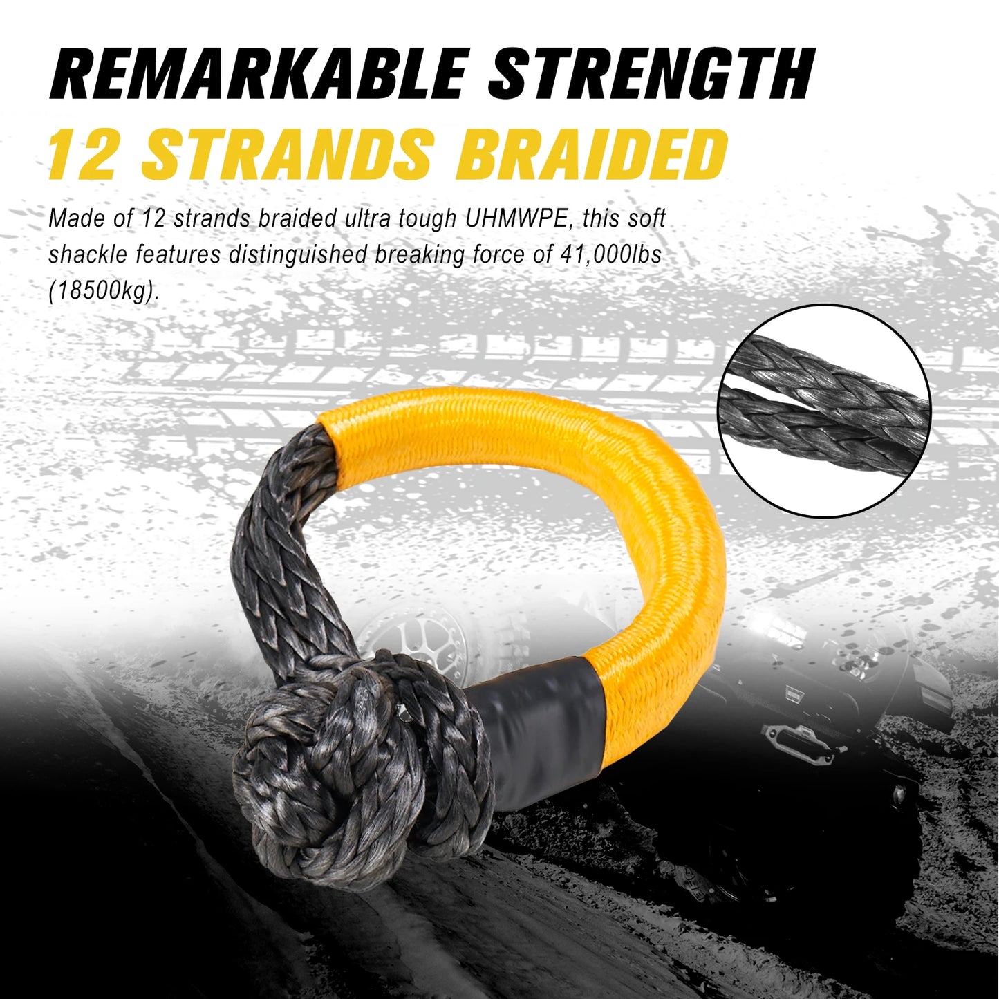 BUNKER INDUST Off-Road 4x4 Recovery Soft Shackle 49000 LBS Black Synthetic Soft Shackle