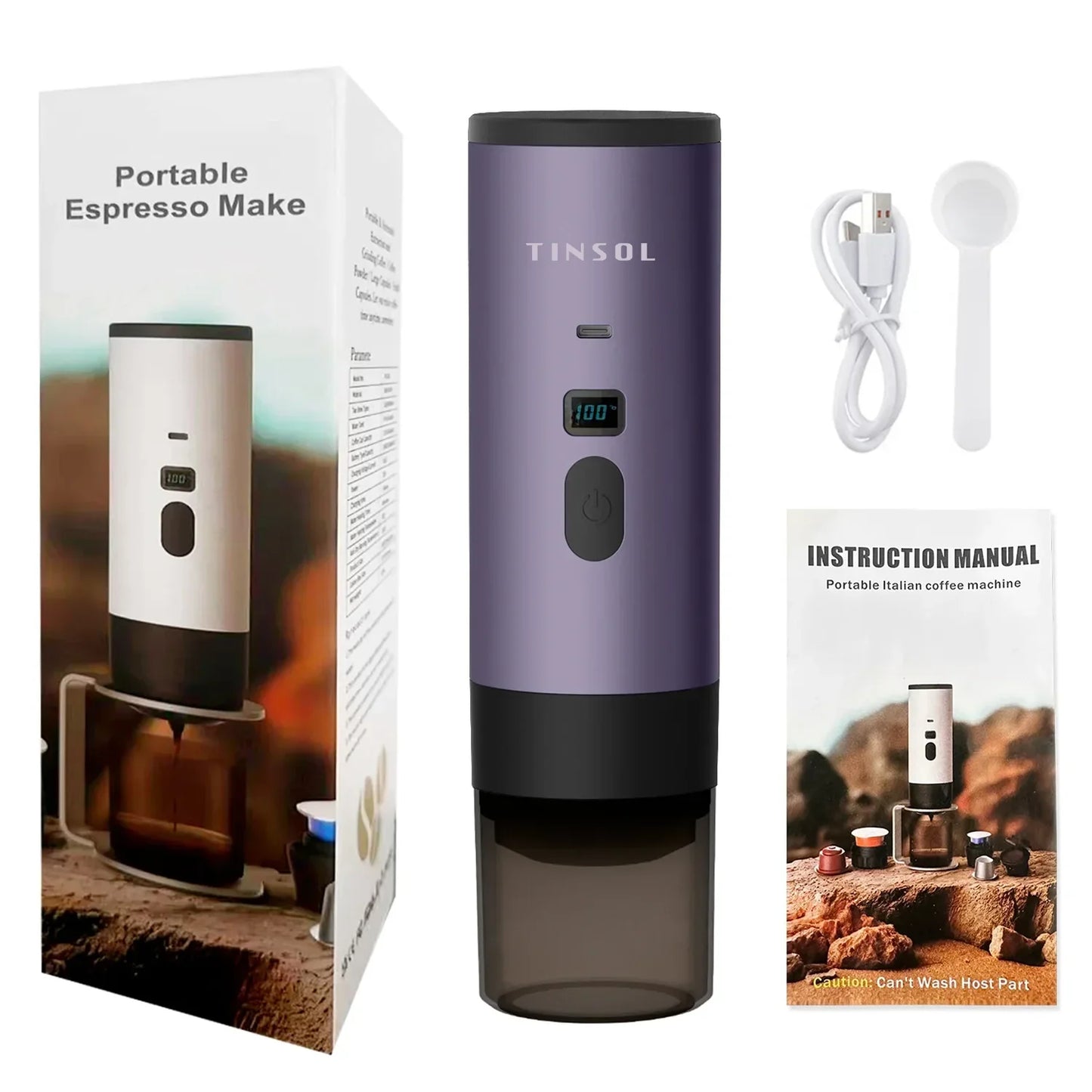 Portable electric coffee machine, capsule coffee maker with wireless heating function, suitable for cars and home camping