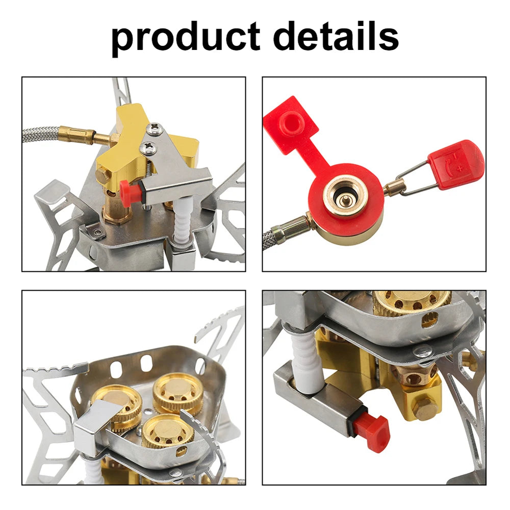 6800W High Power Outdoor Stove 3-Core Gases Burner Windproof Camping Stove with Adjustable Valve for Hiking Picnic Cooking