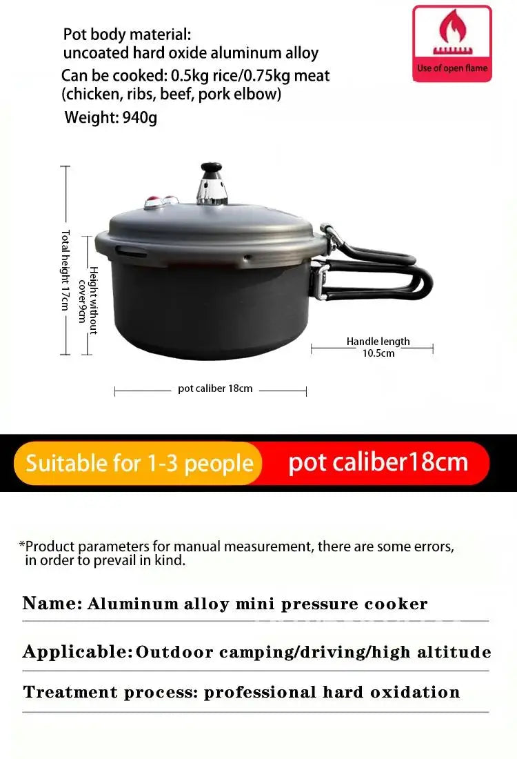 Portable Folding Outdoor Pressure Cooker Hiking Mountaineering Pressure Cooker 80kpa Plateau Cookware Camping Mini 1.8L