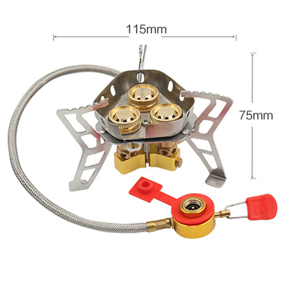 6800W High Power Outdoor Stove 3-Core Gases Burner Windproof Camping Stove with Adjustable Valve for Hiking Picnic Cooking