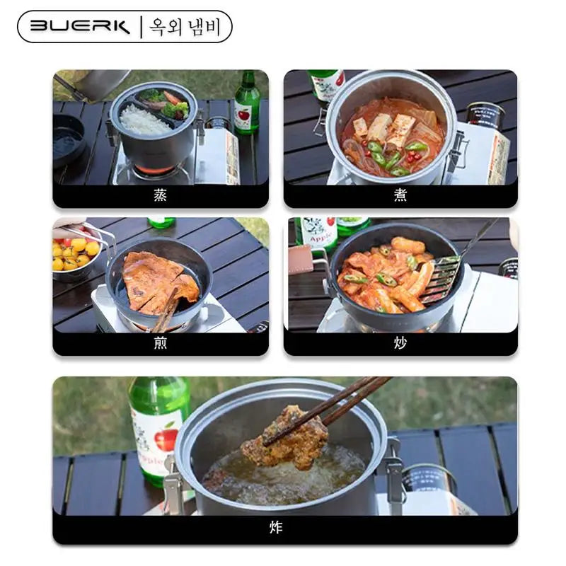 BUERK camping micro-pressure outdoor pots and pans self-driving tour cooking artifact travel universal set cooking pot