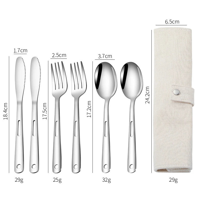 6PCS Stainless Steel Camping Cutlery Set Portable Travel Picnic Utensils Fork Spoon Knife Outdoor Dinnerware for Hiking