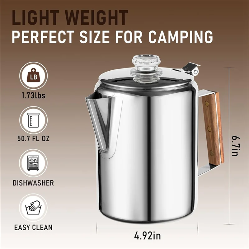 ABUN-2X Coffee Percolators Stovetop For Camping, Percolator Coffee Pot Stainless Steel Coffee Maker Camping Outdoors 9 Cup