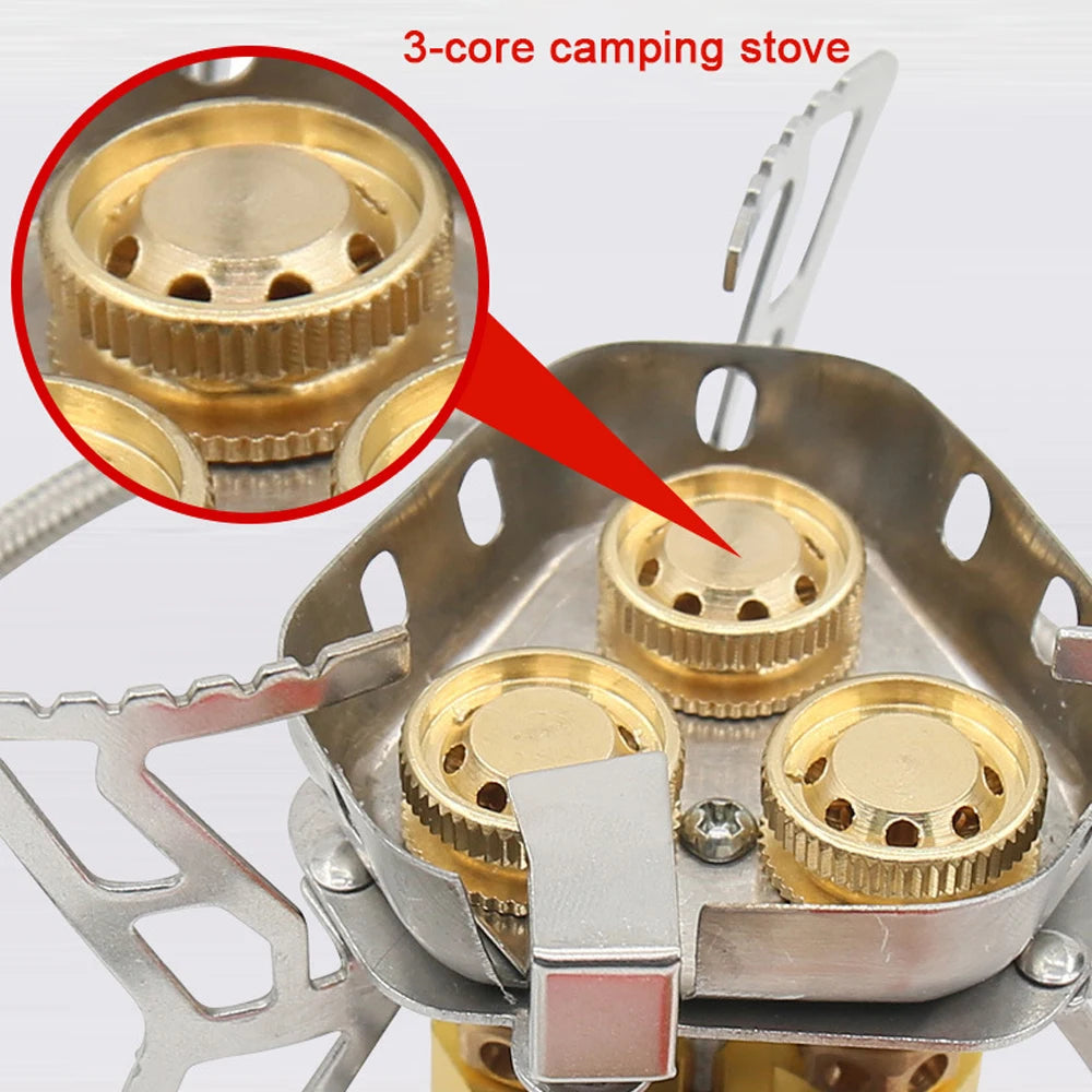 6800W High Power Outdoor Stove 3-Core Gases Burner Windproof Camping Stove with Adjustable Valve for Hiking Picnic Cooking