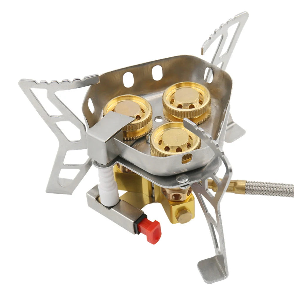 6800W High Power Outdoor Stove 3-Core Gases Burner Windproof Camping Stove with Adjustable Valve for Hiking Picnic Cooking