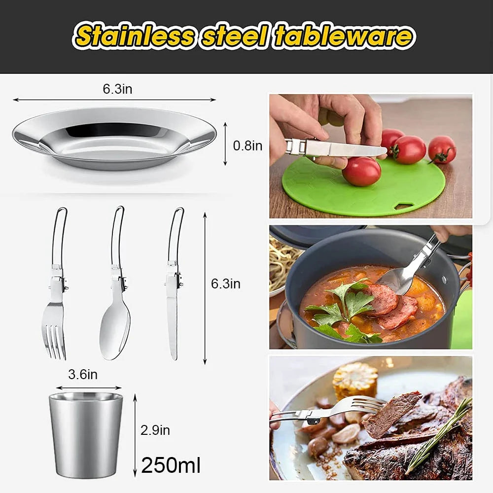 Outdoor camping cooker portable camping equipment aluminum products outdoor tableware kettle cooker set picnic combination set