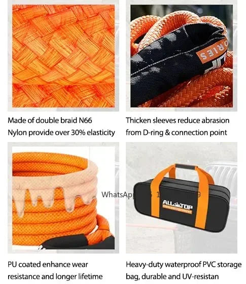 ALL-TOP Kinetic Recovery Rope, 48000 Lbs Extreme Duty 30% Elasticity Energy Snatch Strap For 4x4 Offroad Vehicle