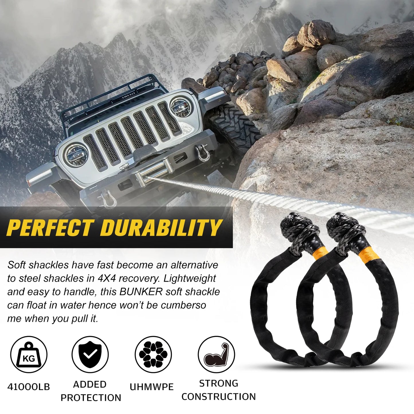 BUNKER INDUST Off-Road 4x4 Recovery Soft Shackle 49000 LBS Black Synthetic Soft Shackle