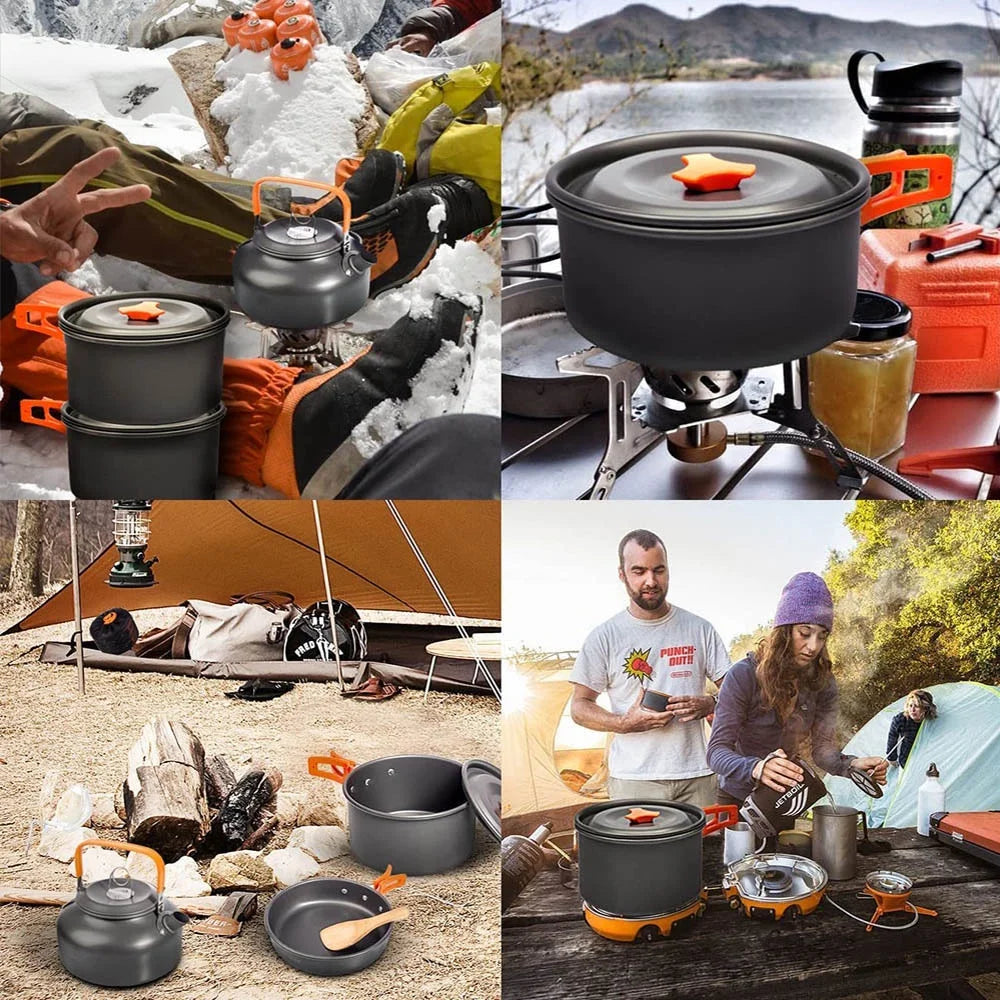 Outdoor camping cooker portable camping equipment aluminum products outdoor tableware kettle cooker set picnic combination set