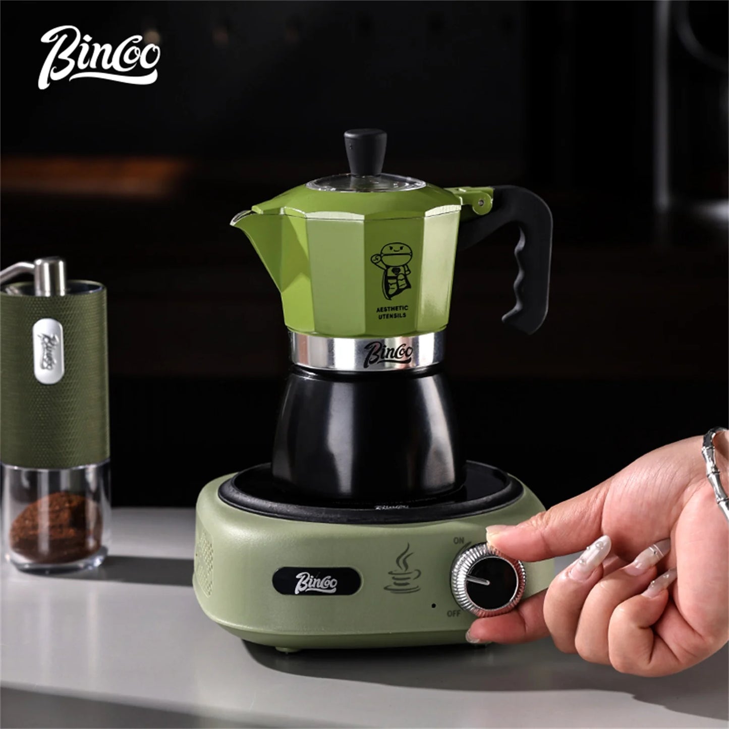 Bincoo Double Valve Moka Pot Espresso Machine Extraction Thermostatic Coffee Mocha Pot Set Outdoor Italian Home Barista Utensils