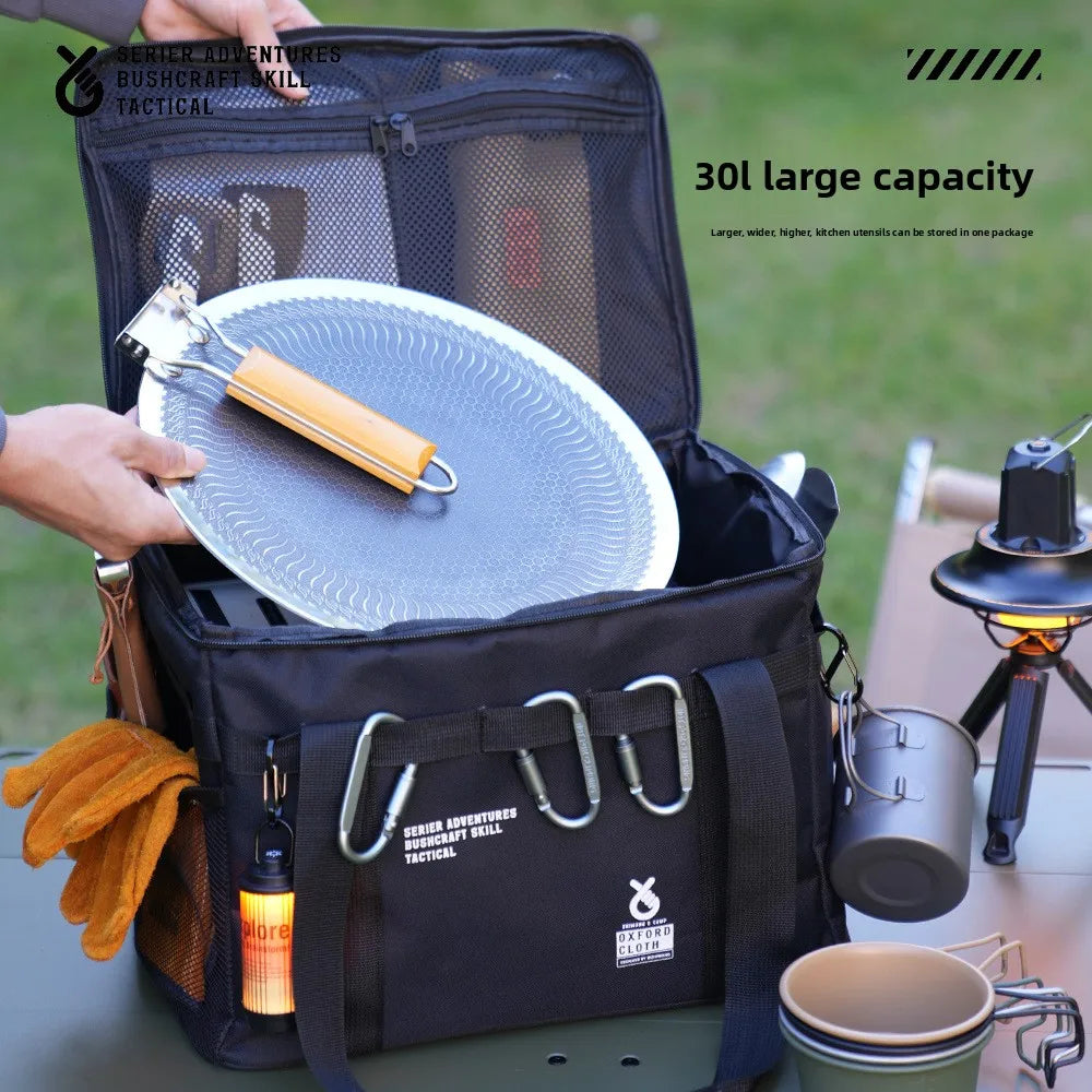 30-42L Outdoor Large Capacity Storage Bag Cookware Set Anti-collision Gas Canister Storage Box Camping Picnic Bag Tableware