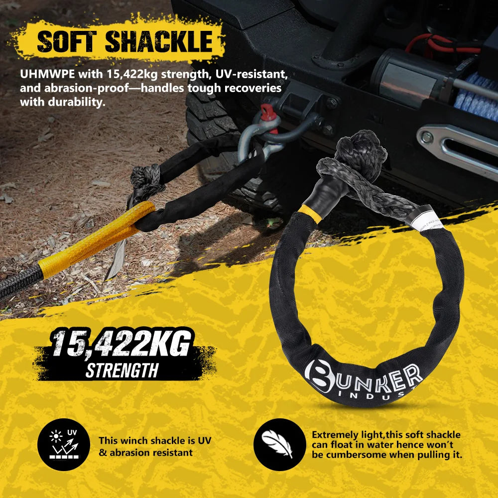 BUNKER INDUST 8PCS Recovery Kits 4x4 Offroad Tow Strap Traction Rope Synthetic Kinetic Off-road Soft Shackle Hitch Receiver
