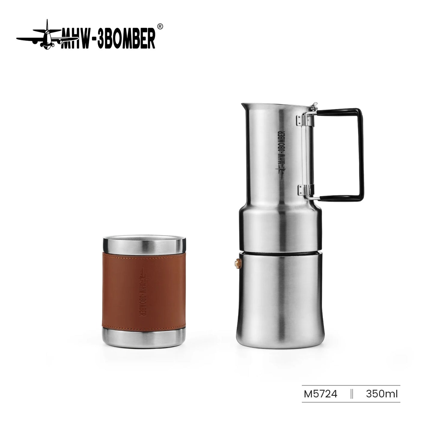 MHW-3BOMEBR Outdoors Moka Stovetop 350ML Espresso Coffee Pot Stainless Steel Portable Coffee Maker for Camping/Travel