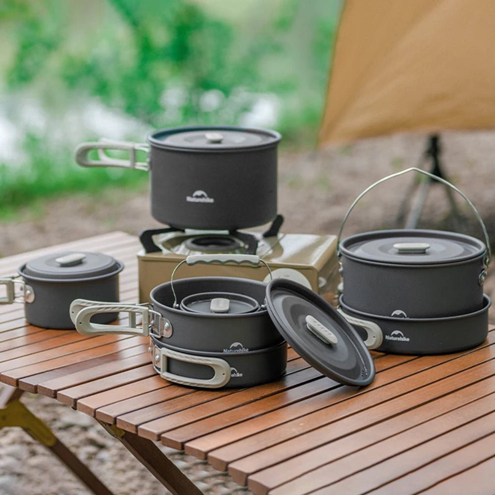Naturehike Outdoor Pot Set,Camping Cooking Equipment,Portable Stainless Steel Frying Pan Hanging Pot,Hiking Picnic Tableware