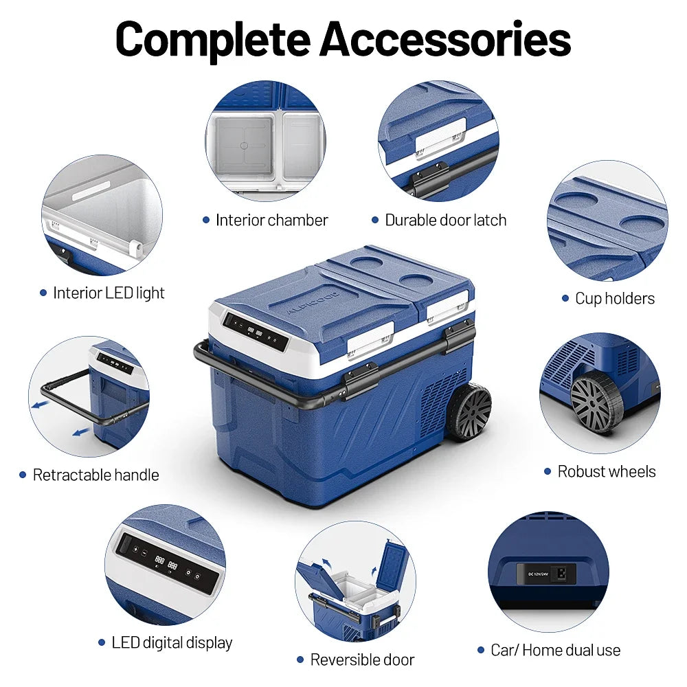 Alpicool ZAW40 Portable Camping Dual Zone Freezer 12V 24V Compressor Refrigerator with Handle and Wheels for Home Car Trip