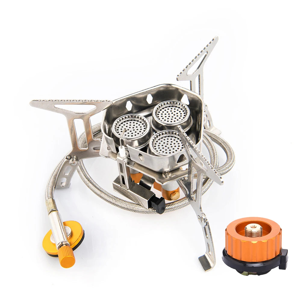 Newest Arrival Outdoor Portable Three Head Stove Camping Windproof Stove Camping Picnic Burner Outdoor Foldable Gas Stove