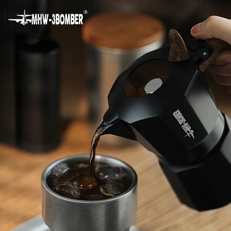 MHW-3BOMBER Double Valve Moka Pot,Italian Espresso Maker Stovetop Coffee Machine,Cafe Brewing Tools Home Barista Accessories