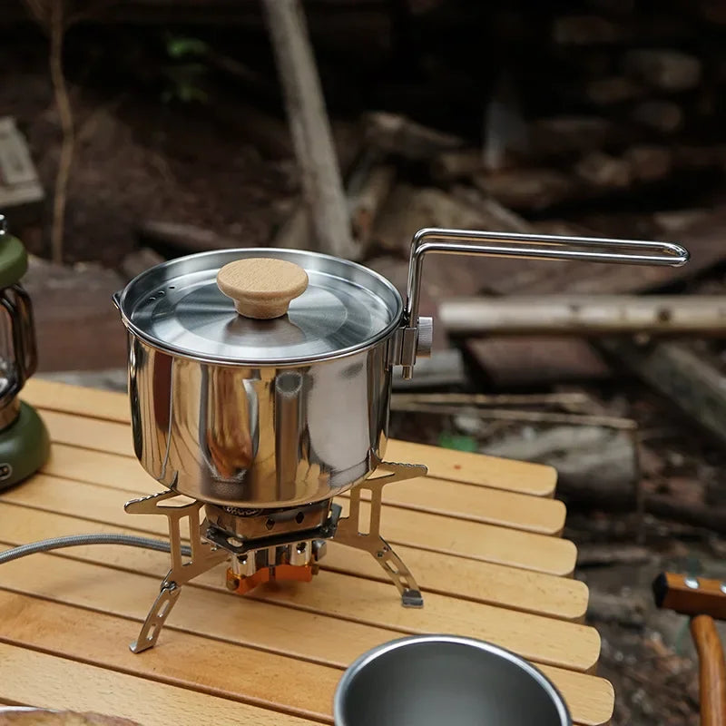 1L Camping Kettle Outdoor Multifunctional 304 Stainless Steel Kettle Mountaineering Portable Coffee Pot Foldable Camping Tea Pot